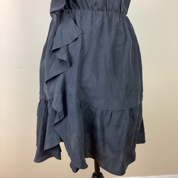 CLUB MONACO SILK BLACK ONE SHOULDER RUFFLED DRESS - Picture 3 of 9